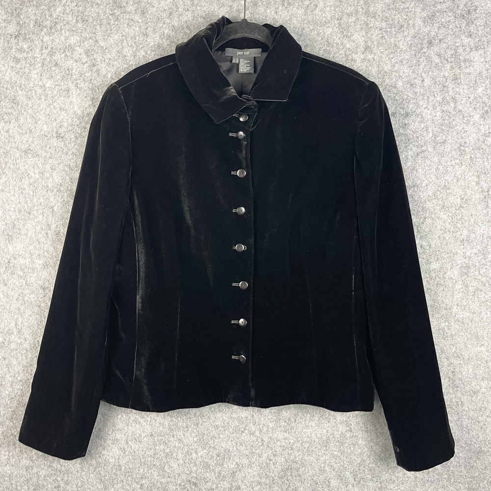 Per Se Velvet Silk Blend Jacket Women 16 Black Artsy Boho Whimsigoth Witchy